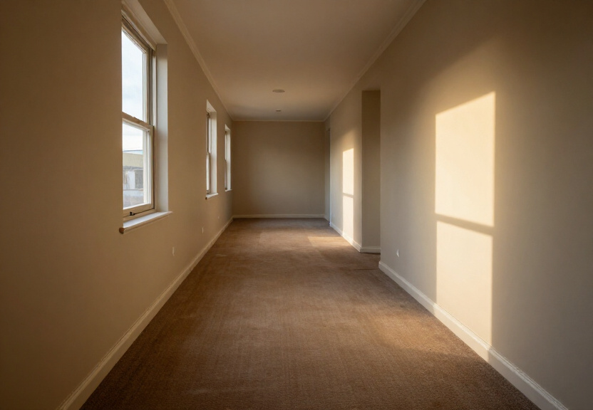 Same living room after water extraction and drying, carpet restored