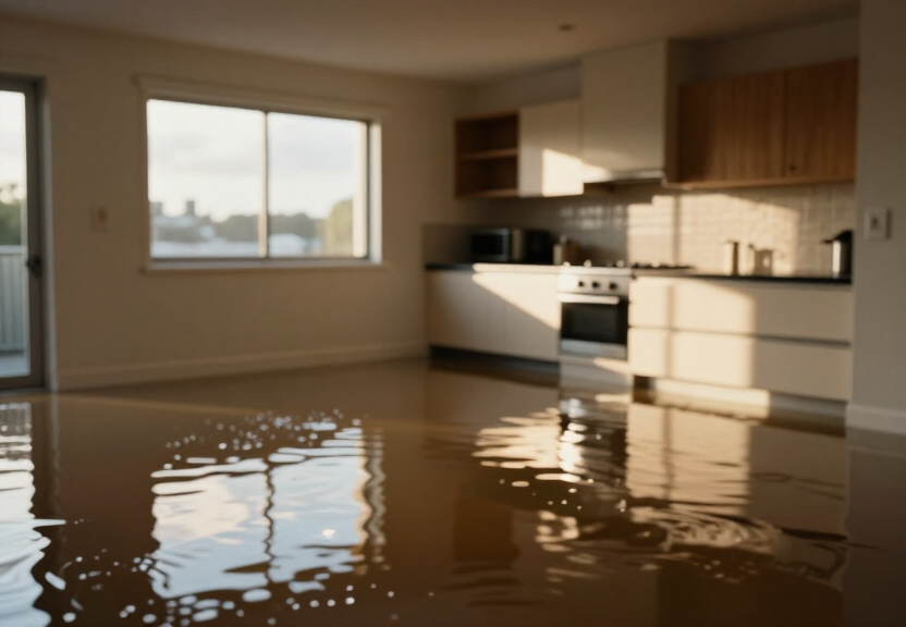 Flooded commercial office in Cambridge Park before cleanup